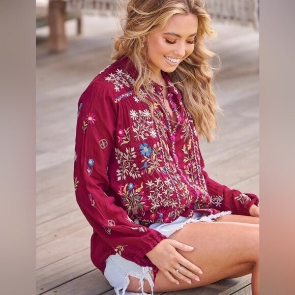 Johnny Was Bethan Blouse Rose Wine Small NWT - Picture 1 of 14